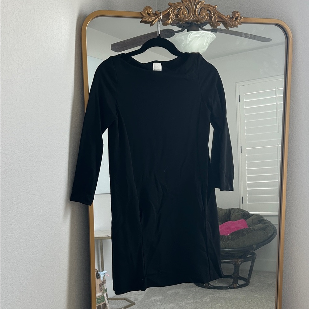H&M Black Midi Shift Dress with 3/4 Sleeves